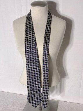 Vintage Ermenegildo Zegna Blue Tan Square Print 100% Silk Tie